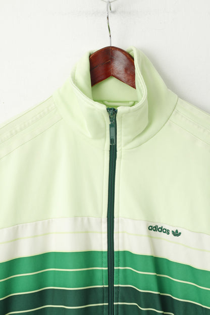 Adidas Men M (S) Sweatshirt Lime Green Shiny Striped Full Zipper Activewear Top