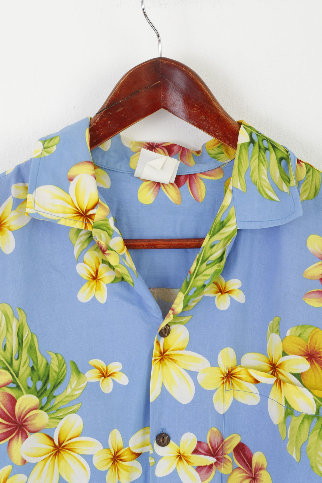 Camicia casual da uomo M dal design intelligente Top blu con stampa floreale 100% rayon Hawaii