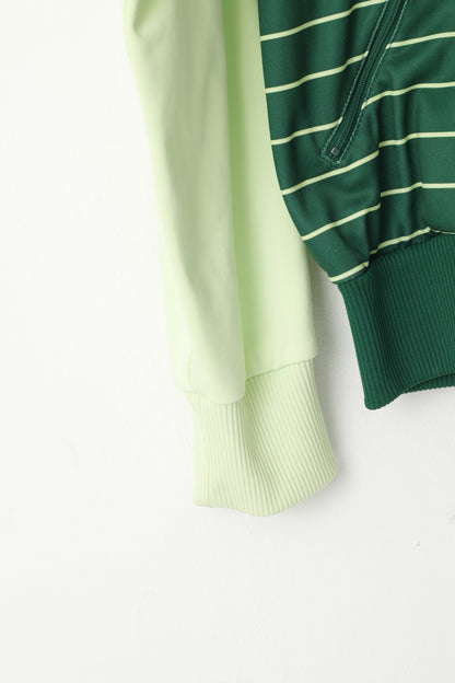 Adidas Men M (S) Sweatshirt Lime Green Shiny Striped Full Zipper Activewear Top