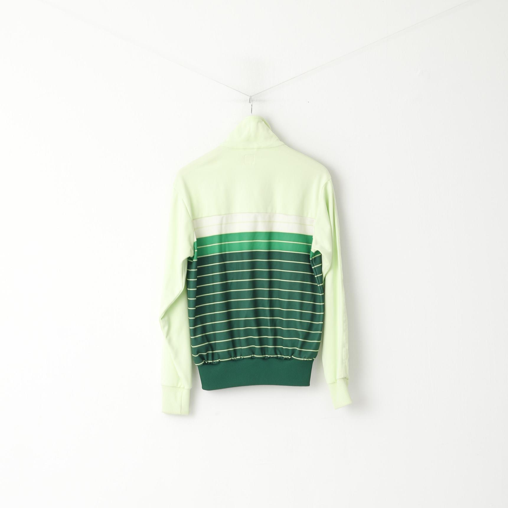 Adidas Men M (S) Sweatshirt Lime Green Shiny Striped Full Zipper Activewear Top