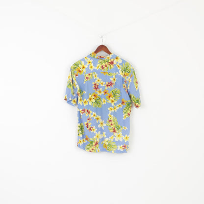 Smart Design Hommes M Chemise Décontractée Bleu Imprimé Floral 100% Rayonne Hawaii Haut