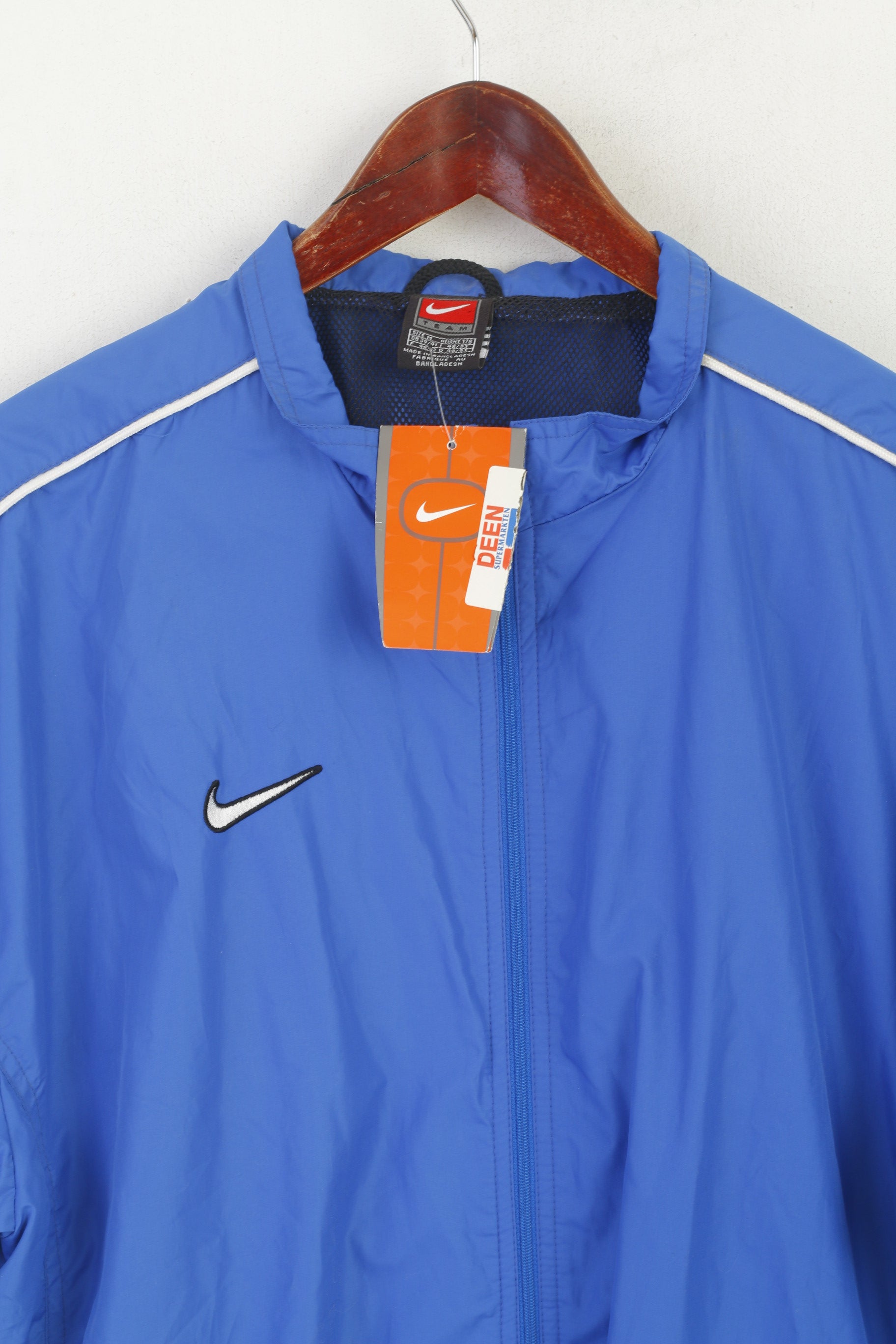 Nouveau Nike Team Men M 178 Veste Bleu Vintage Full Zip Bomber Sport Top