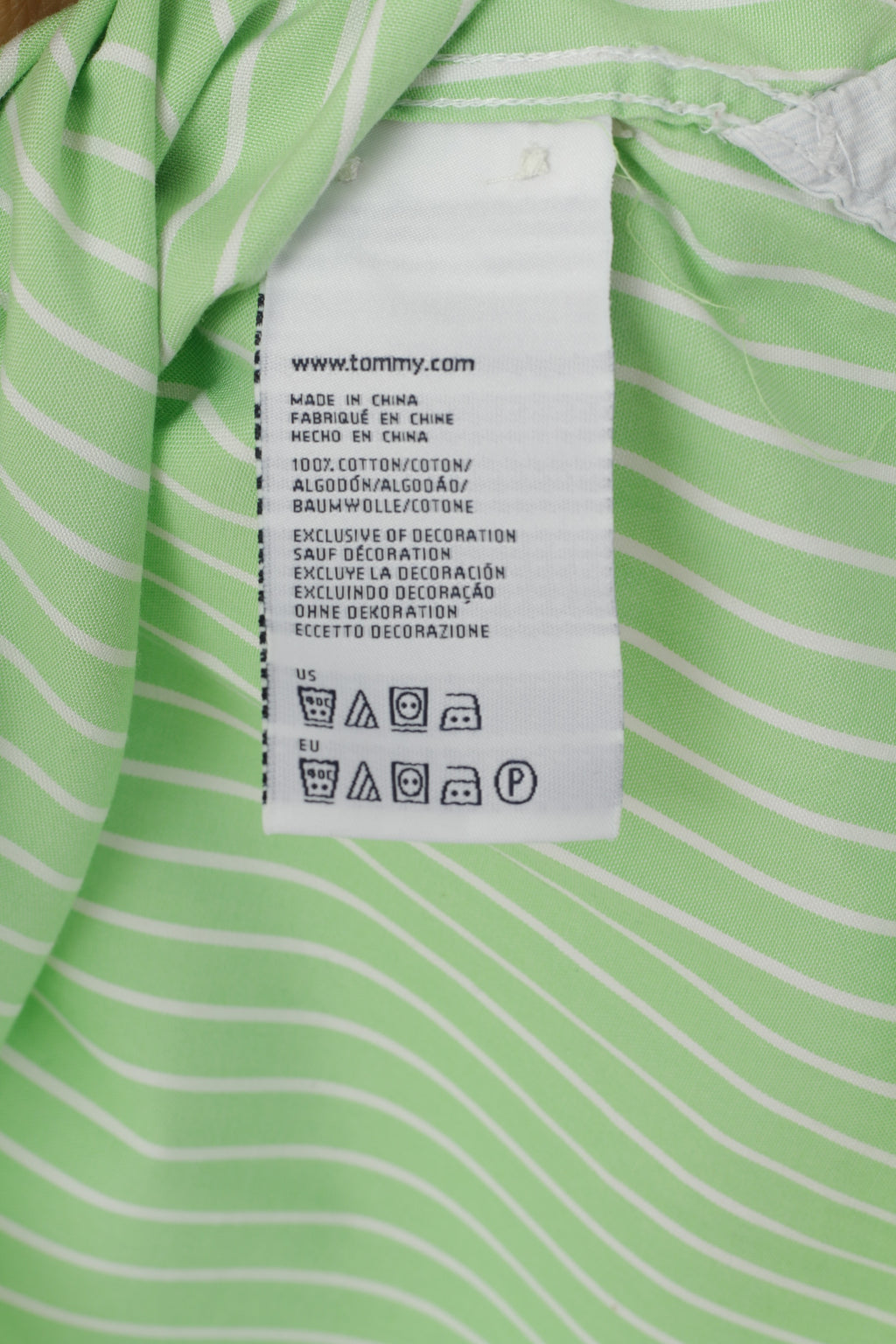 Tommy Hilfiger Men M Casual Shirt Green Cotton Striped Short Sleeve Top