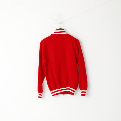 C&A Women M Sweatshirt Red Baseball Snap Button Fluffy Varsity Vintage Top