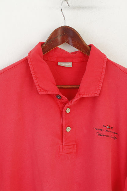 Napapijri Geographic Men XXL Polo Shirt Peach Cotton Detailed Buttons Top