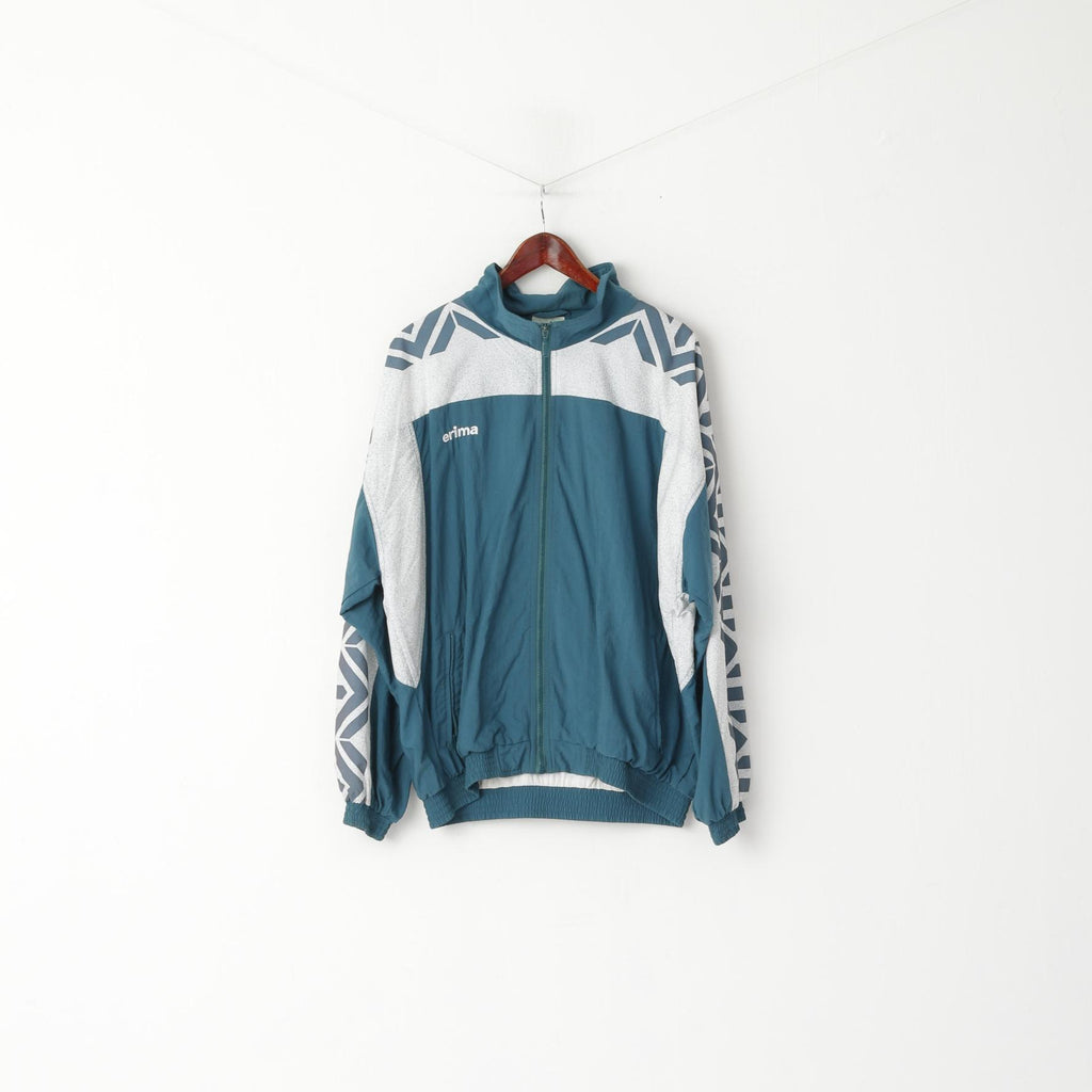 Erima Men 7 XL Jacket Green Vintage Nylon Festival Meteor Full Zupper Activewear Top