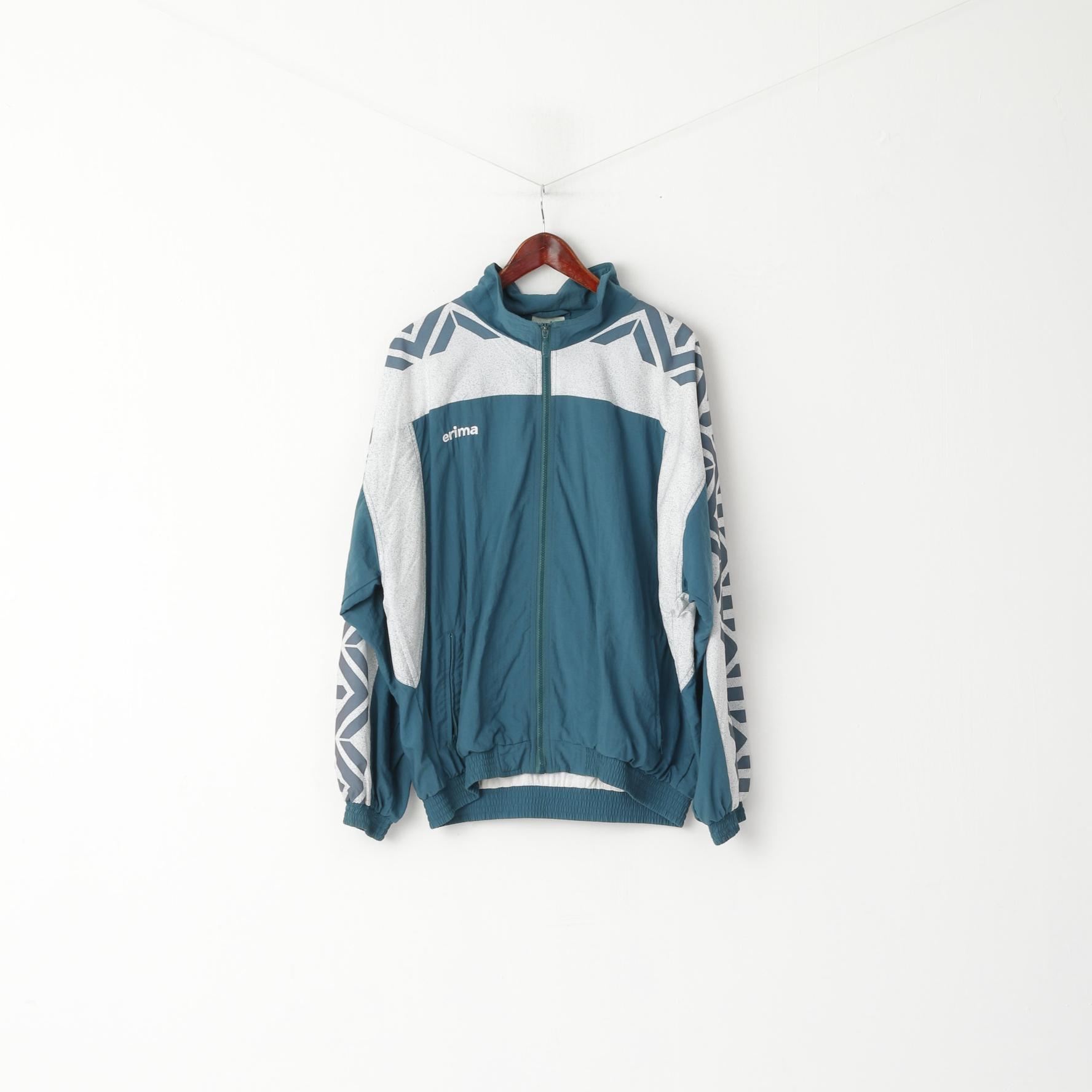 Erima Men 7 XL Jacket Green Vintage Nylon Festival Meteor Full Zupper Activewear Top