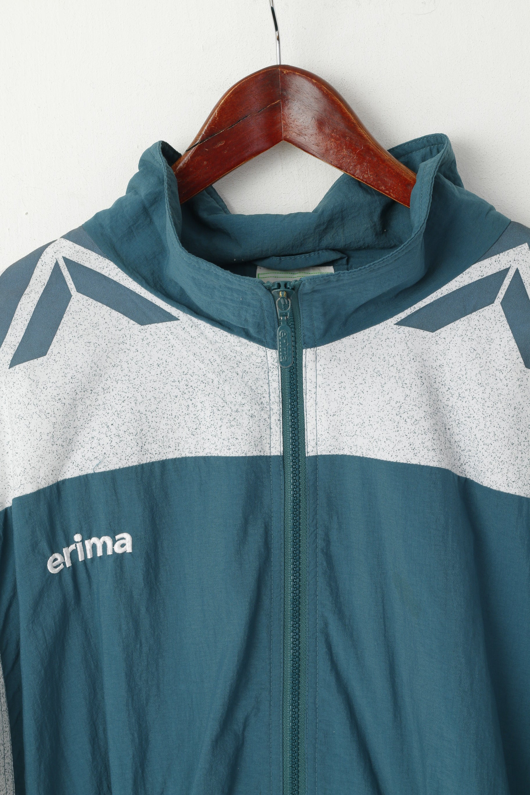 Erima Men 7 XL Jacket Green Vintage Nylon Festival Meteor Full Zupper Activewear Top