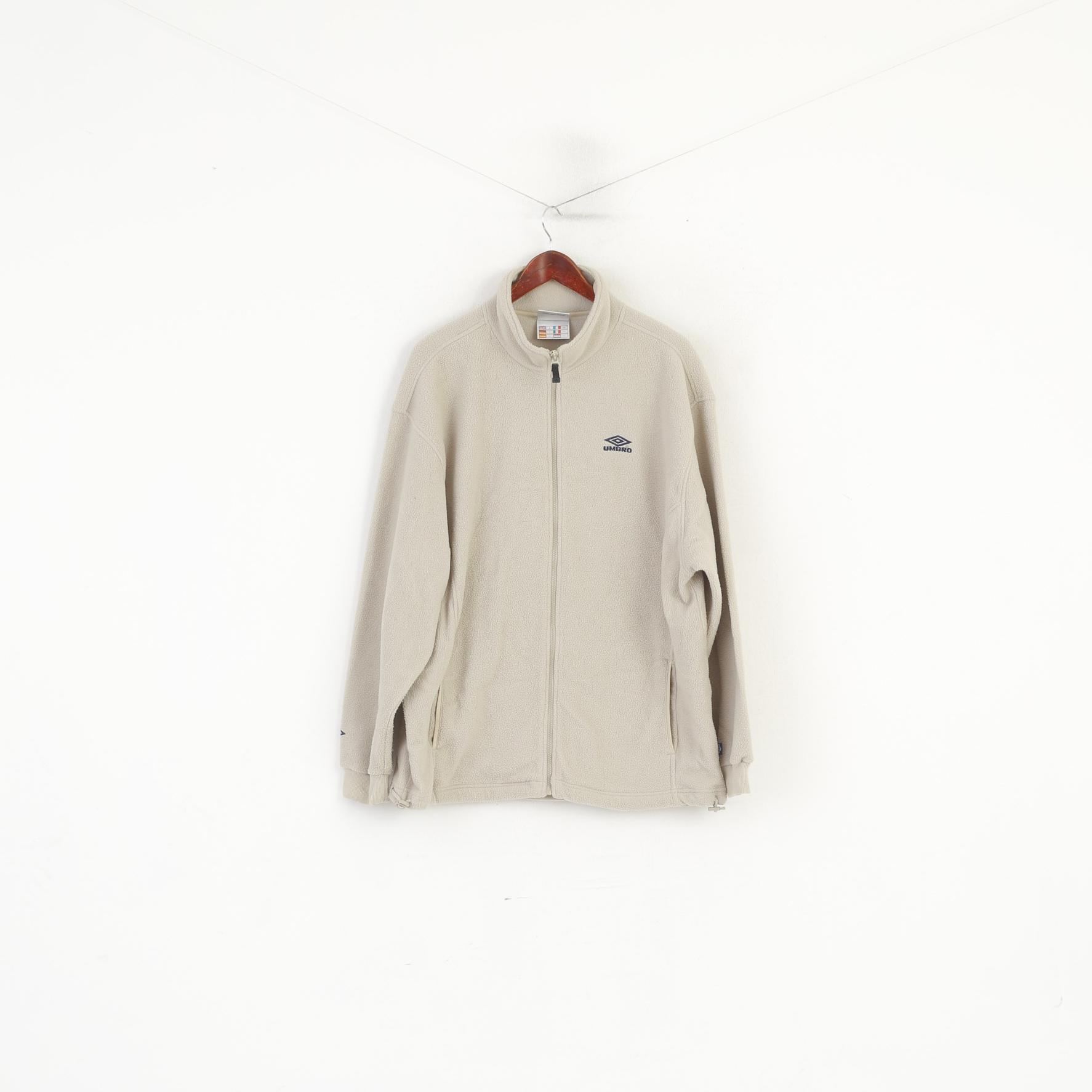 Felpa sportiva da esterno Umbro da uomo XL in pile beige vintage con cerniera intera