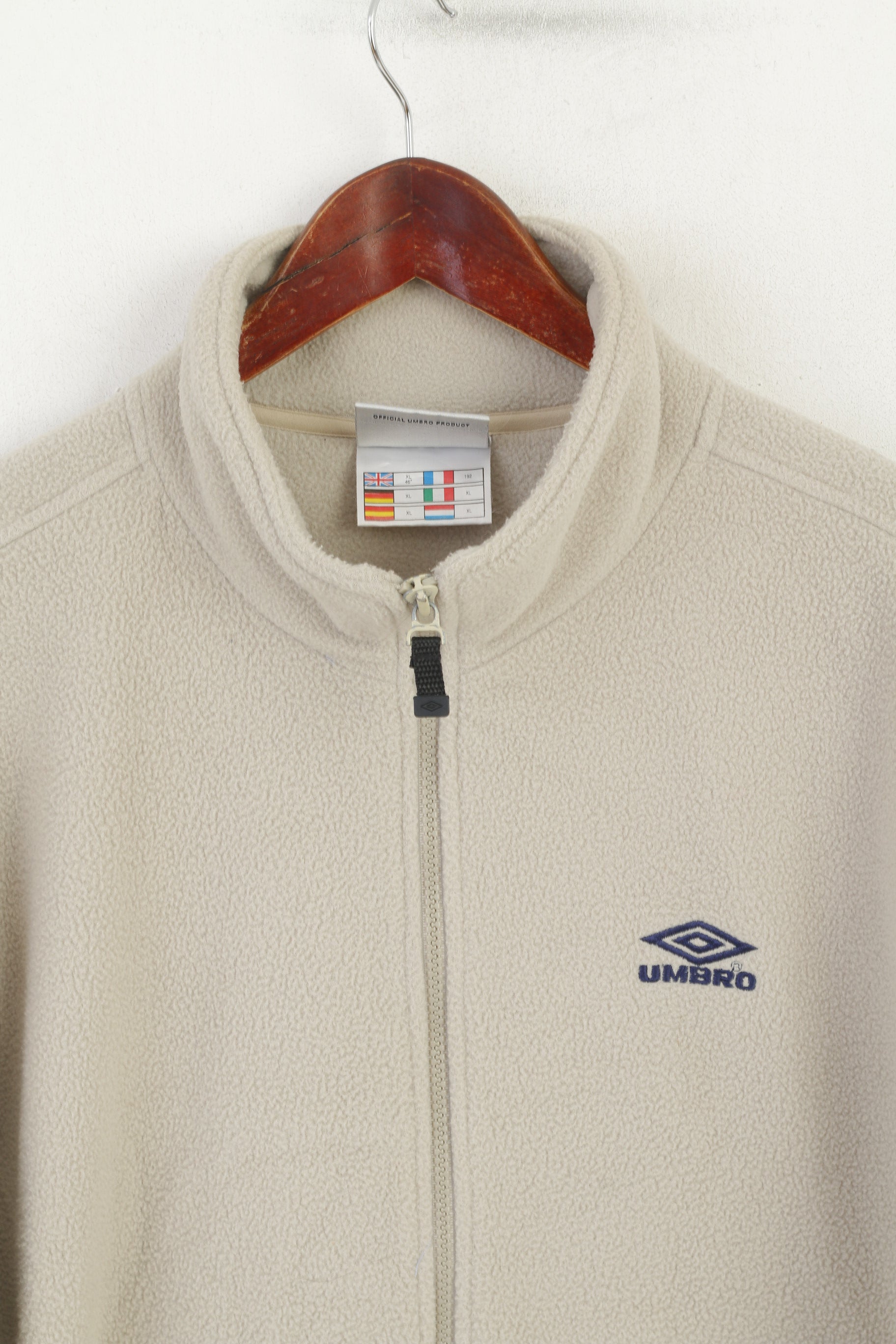 Felpa sportiva da esterno Umbro da uomo XL in pile beige vintage con cerniera intera