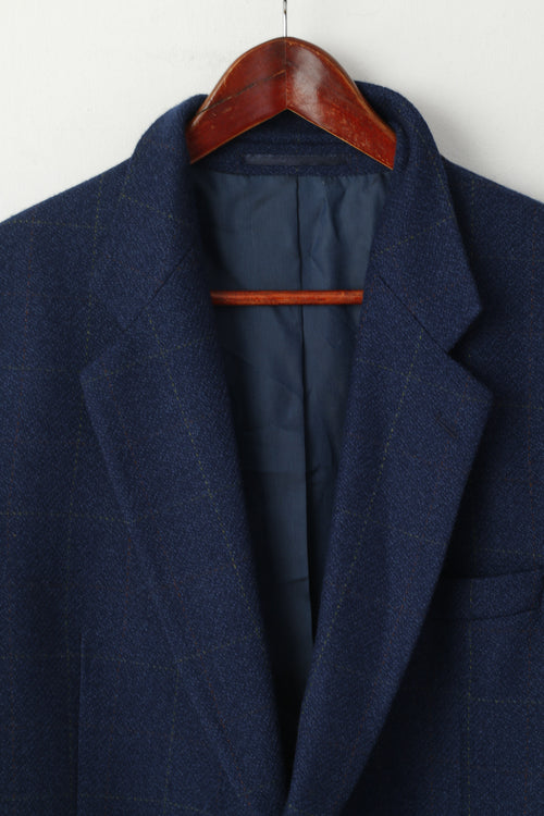 Bugatti Hommes 26 46 Blazer Marine Pure Laine Check Veste à Épaulettes Simple Boutonnage