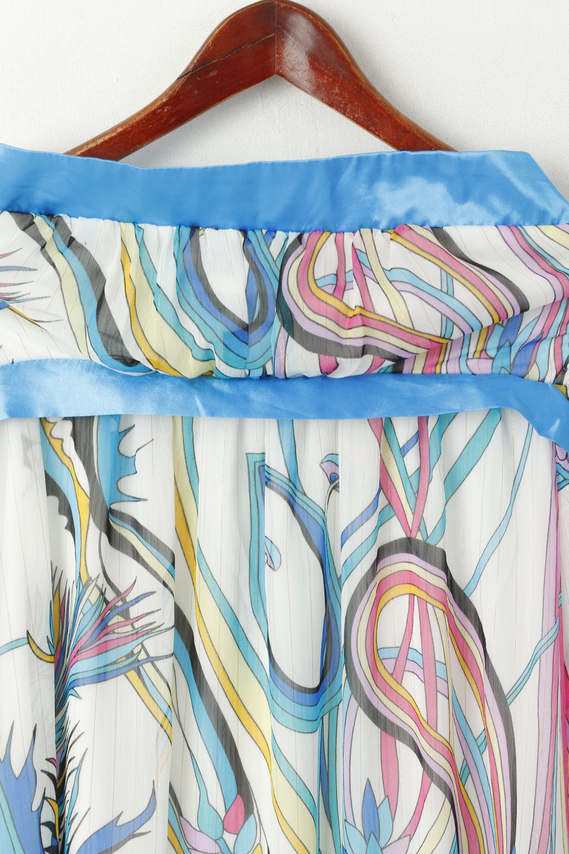 Sonic London Women 12 S Maxi Dress Strapless Bandeau White Blue Ribbon Detail Summer