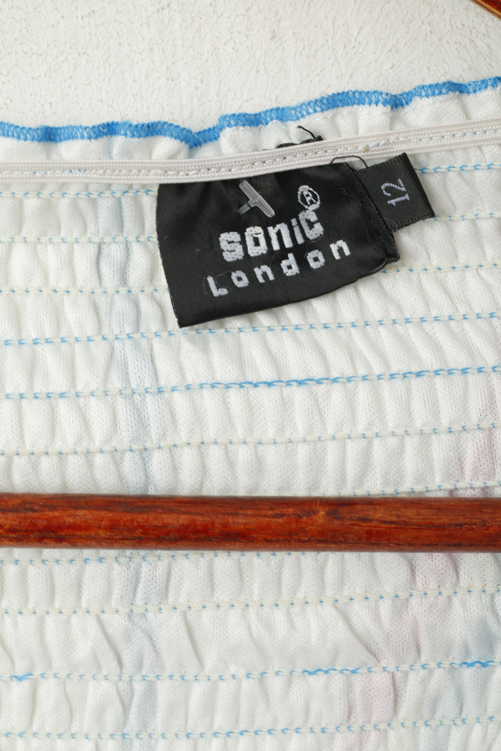 Sonic London Women 12 S Maxi Dress Strapless Bandeau White Blue Ribbon Detail Summer