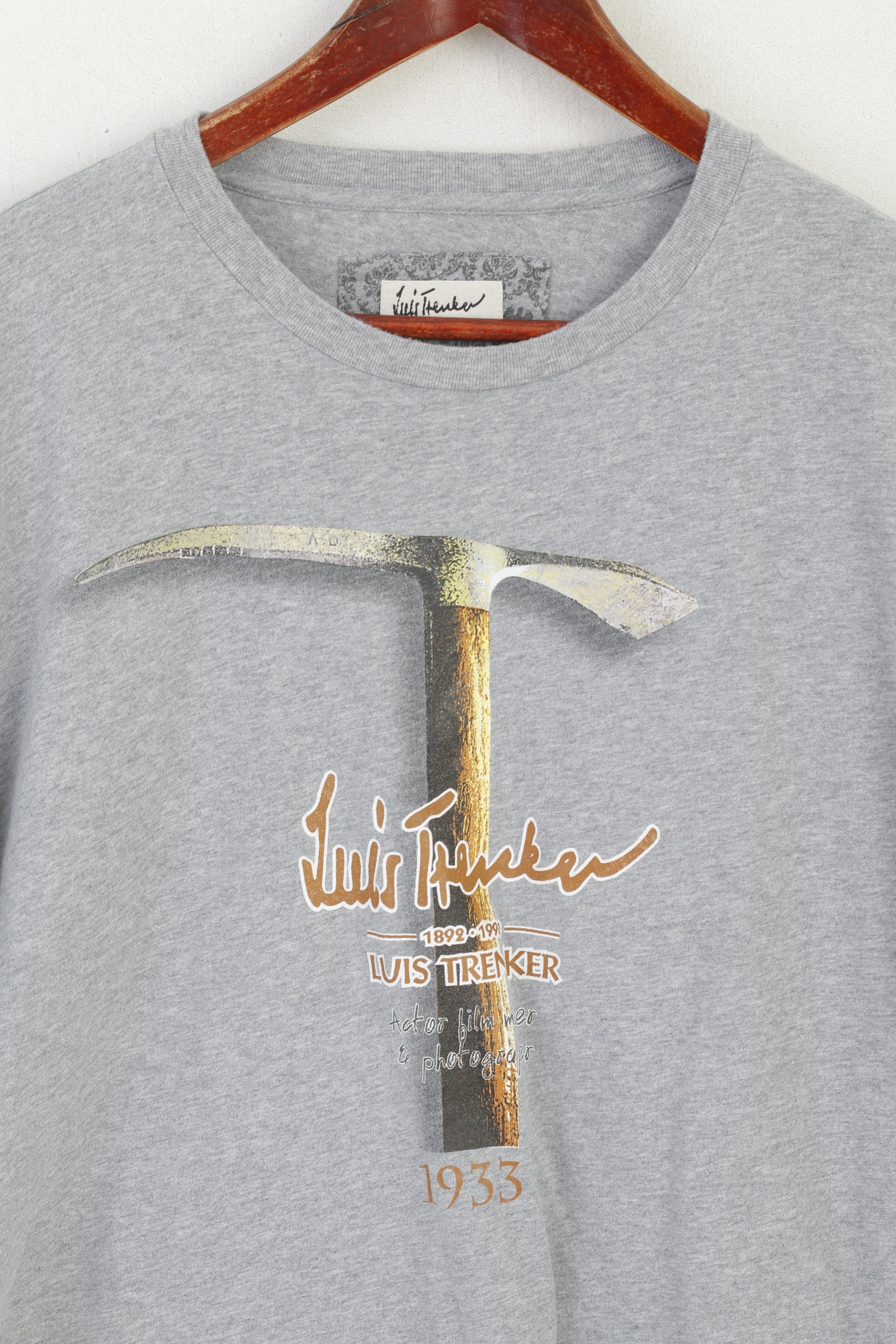 Luis Trenker Hommes M Chemise à manches longues Gris Coton Graphique Stretch Top