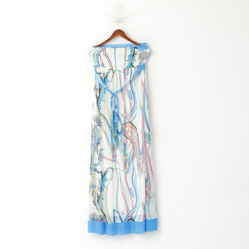 Sonic London Women 12 S Maxi Dress Strapless Bandeau White Blue Ribbon Detail Summer