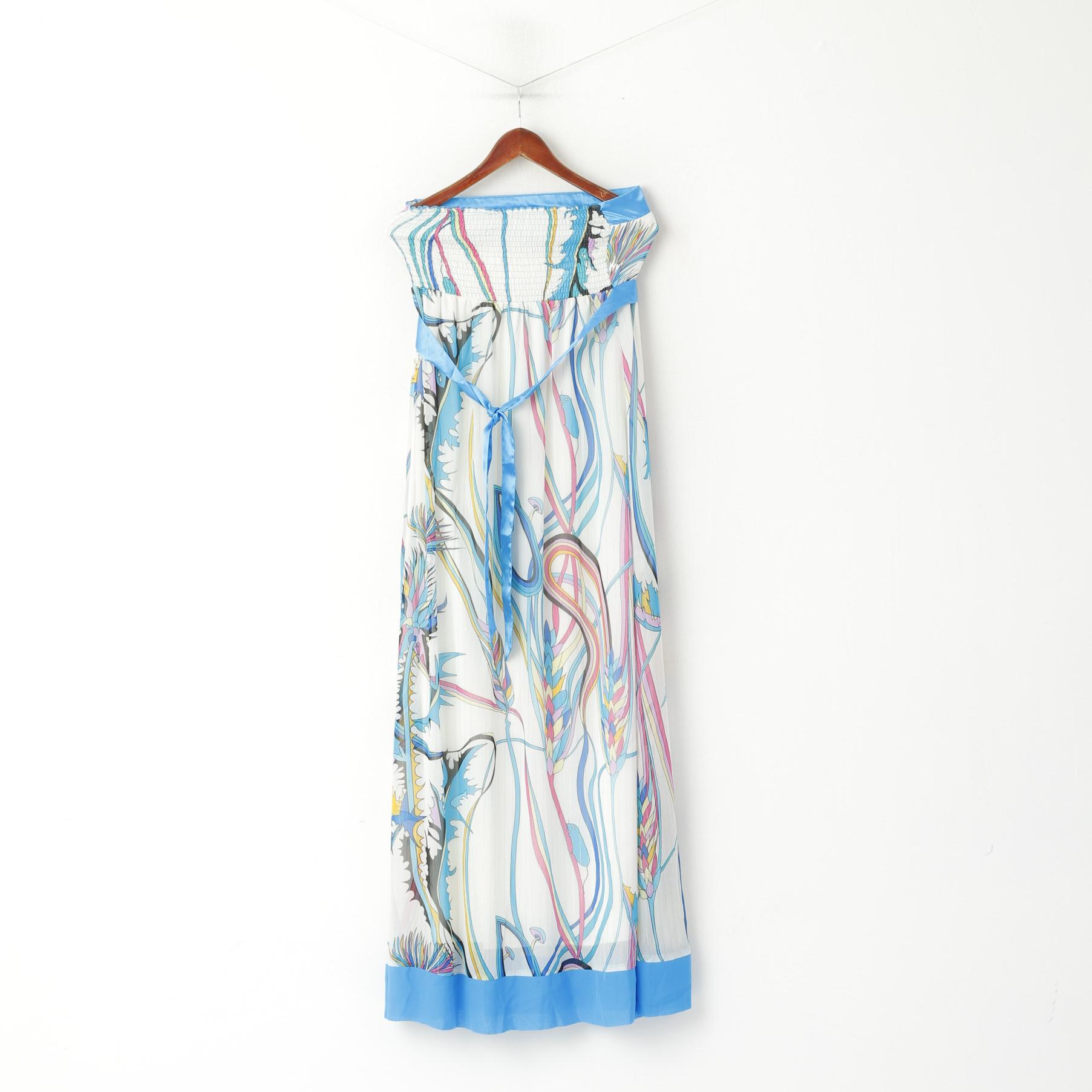 Sonic London Women 12 S Maxi Dress Strapless Bandeau White Blue Ribbon Detail Summer
