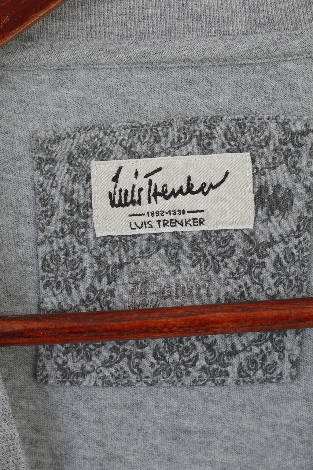 Luis Trenker Hommes M Chemise à manches longues Gris Coton Graphique Stretch Top