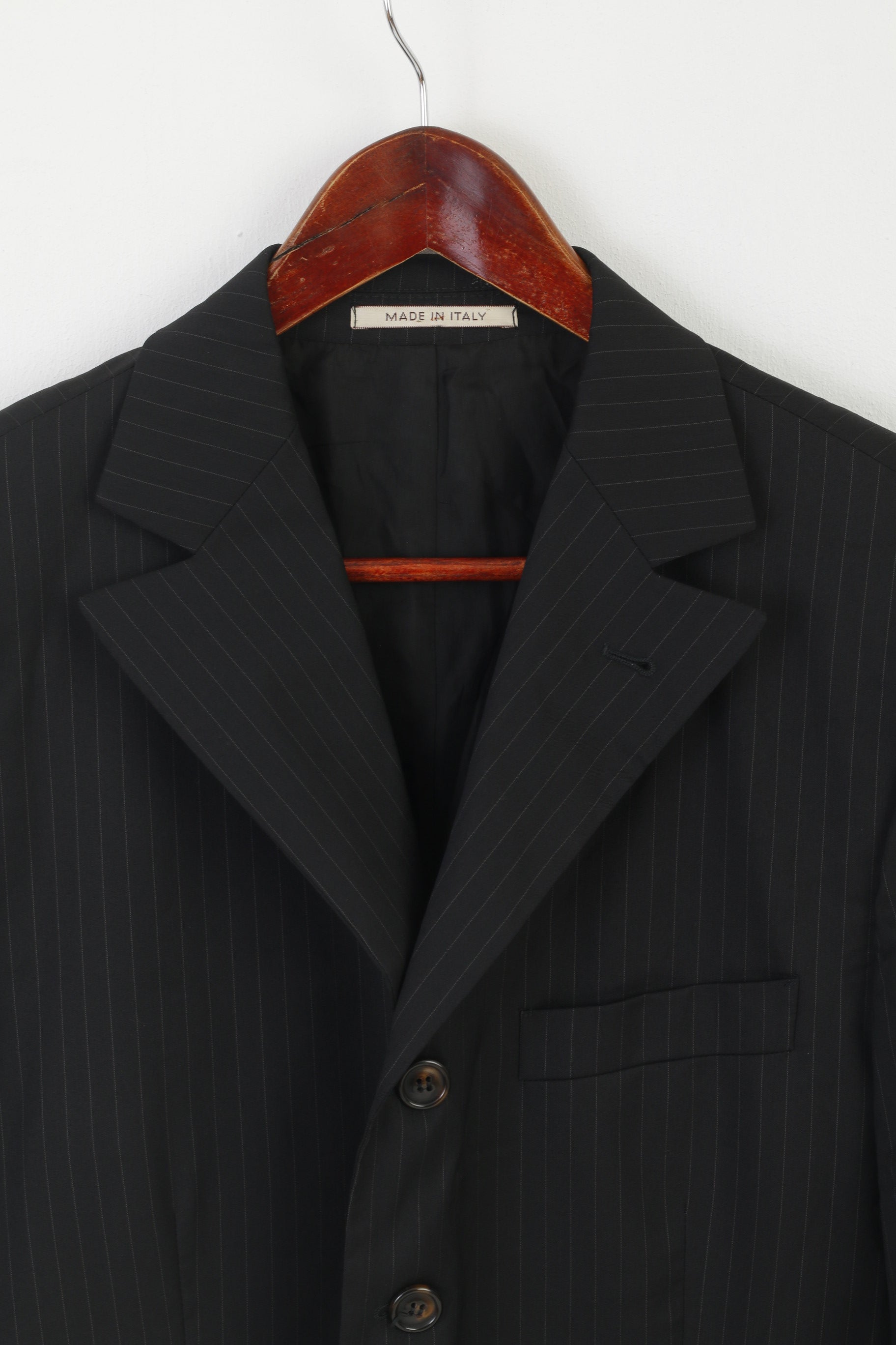 Vestium Officina Men 38 48 Blazer Black Wool Striped Made in Italy Single Breasted Jacket