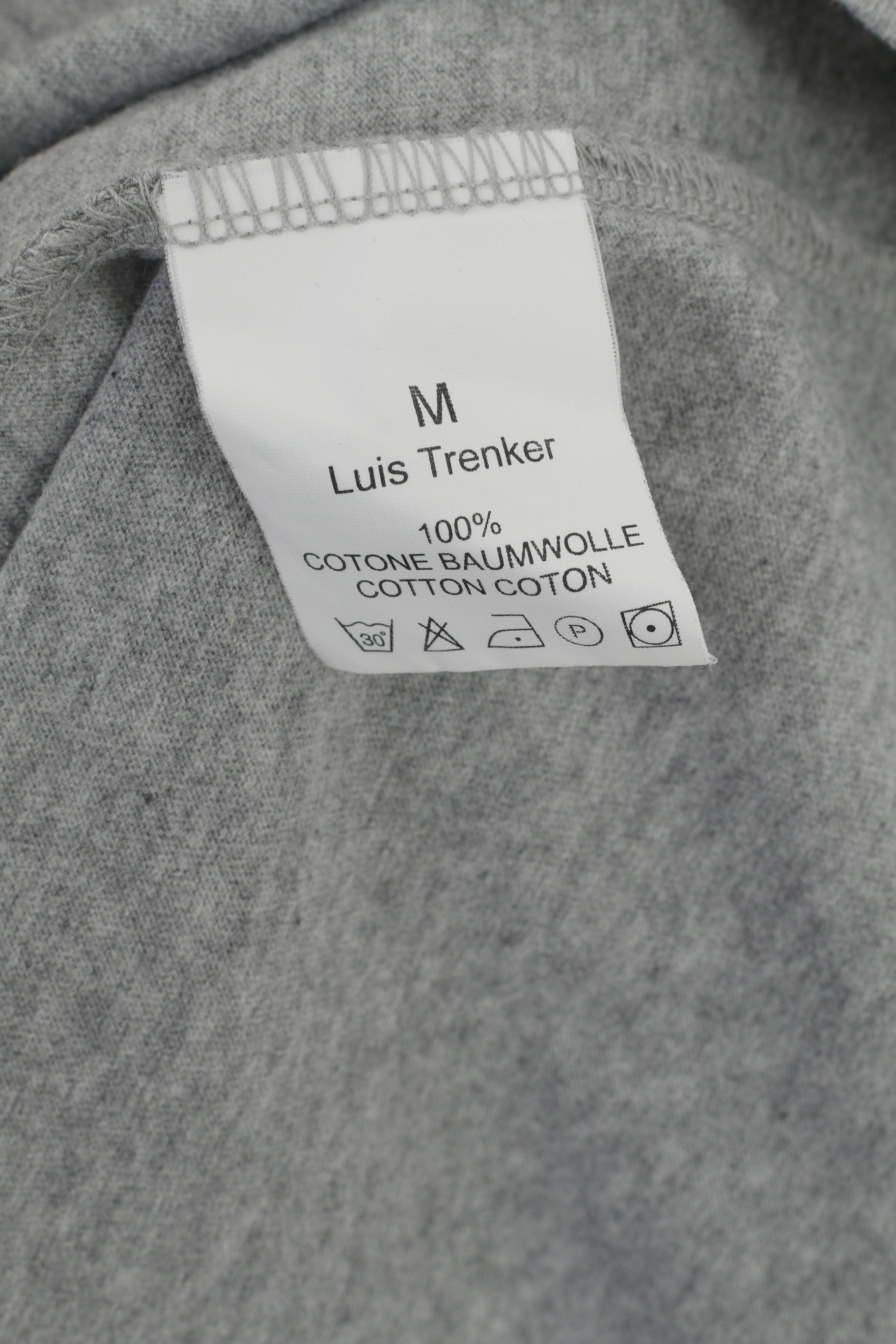 Luis Trenker Hommes M Chemise à manches longues Gris Coton Graphique Stretch Top