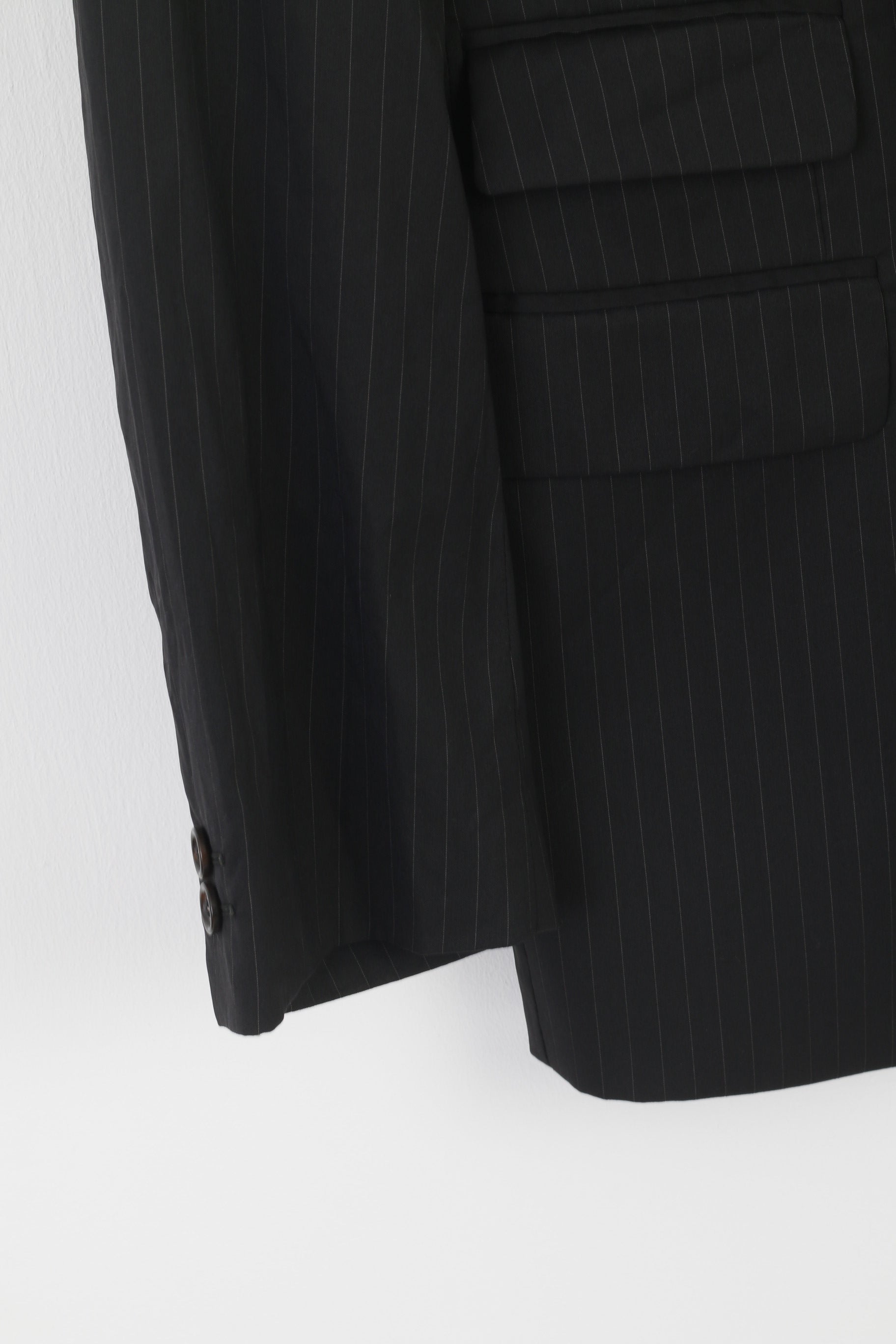 Vestium Officina Men 38 48 Blazer Black Wool Striped Made in Italy Single Breasted Jacket