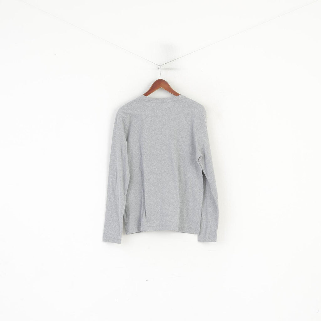 Luis Trenker Hommes M Chemise à manches longues Gris Coton Graphique Stretch Top