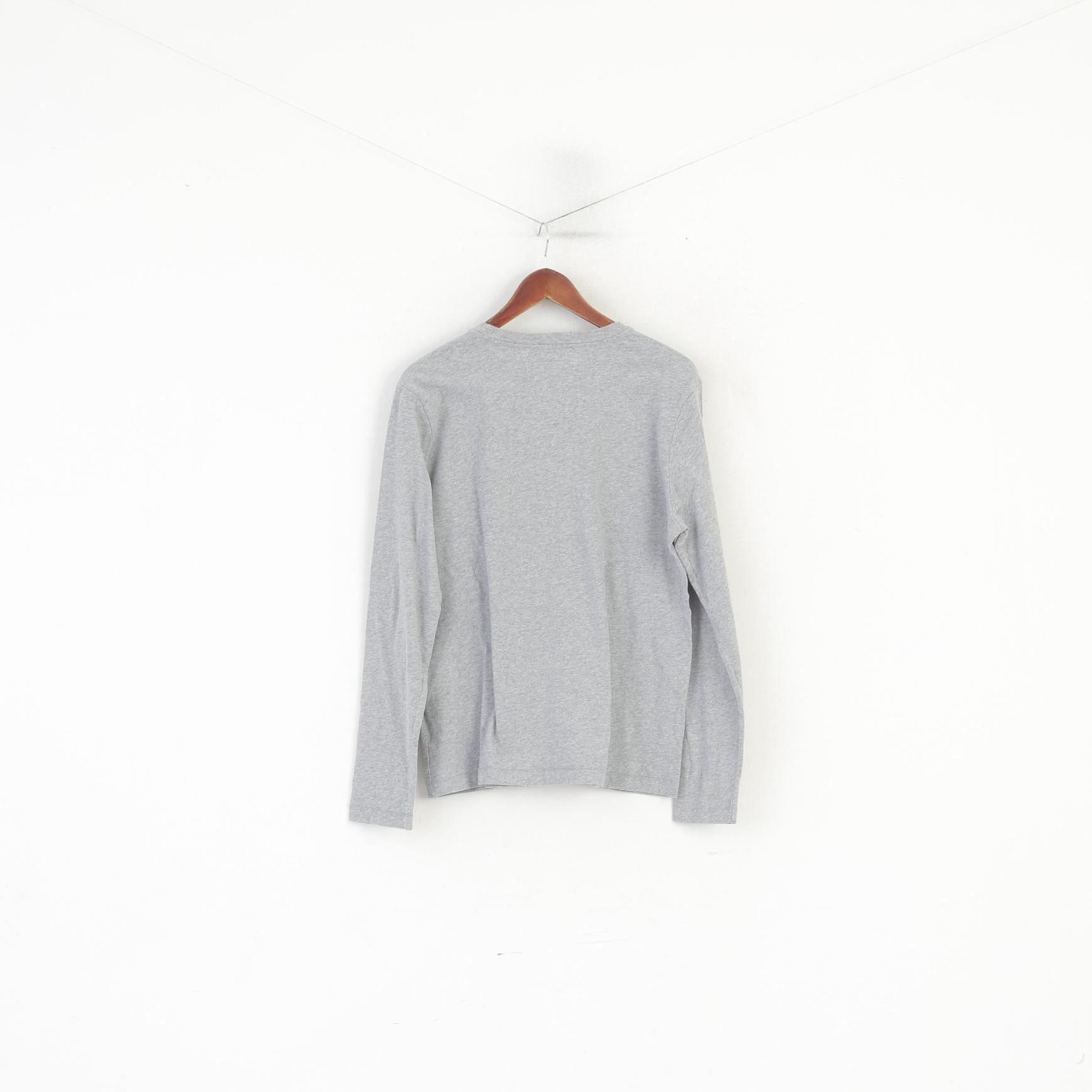 Luis Trenker Hommes M Chemise à manches longues Gris Coton Graphique Stretch Top