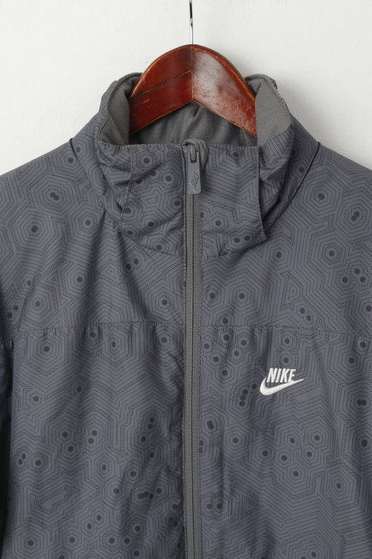 Nike Youth 10 - 12 Age 140/152 Jacket Grey Padded Printed Sportswear Zip Up Top