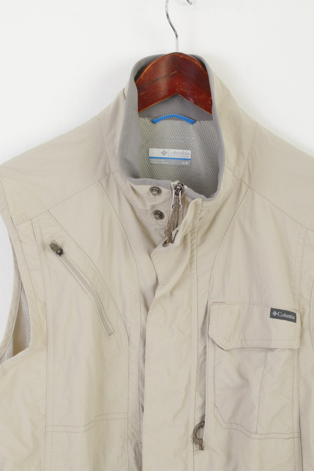 Columbia Sportswear Company Men M Vest Beige Fit Outdoor Nylon Zip Up Gilet