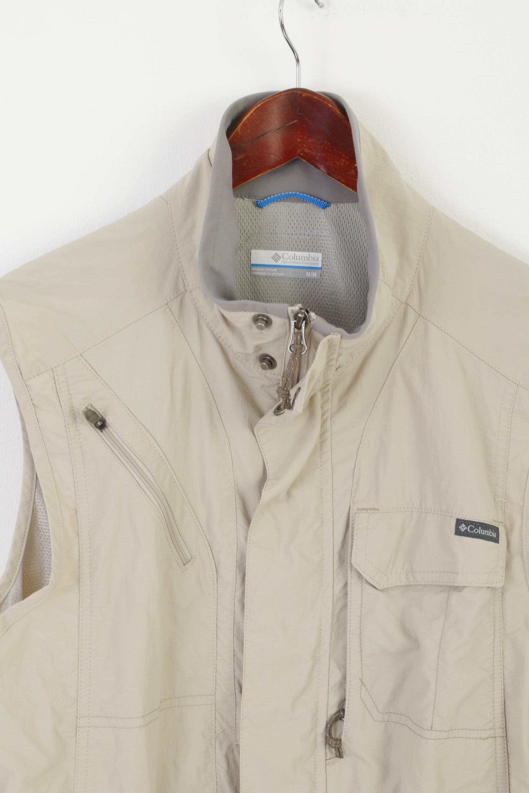 Columbia Sportswear Company Men M Vest Beige Fit Outdoor Nylon Zip Up Gilet