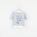 Maison Scotch Women 2 S Blouse White Blue Striped Cotton Short Sleeve Top