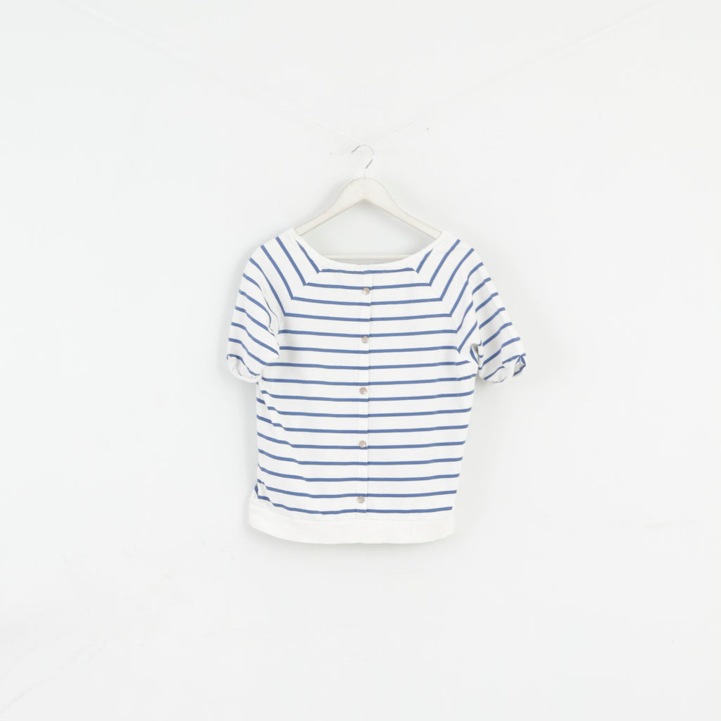 Maison Scotch Women 2 S Blouse White Blue Striped Cotton Short Sleeve Top