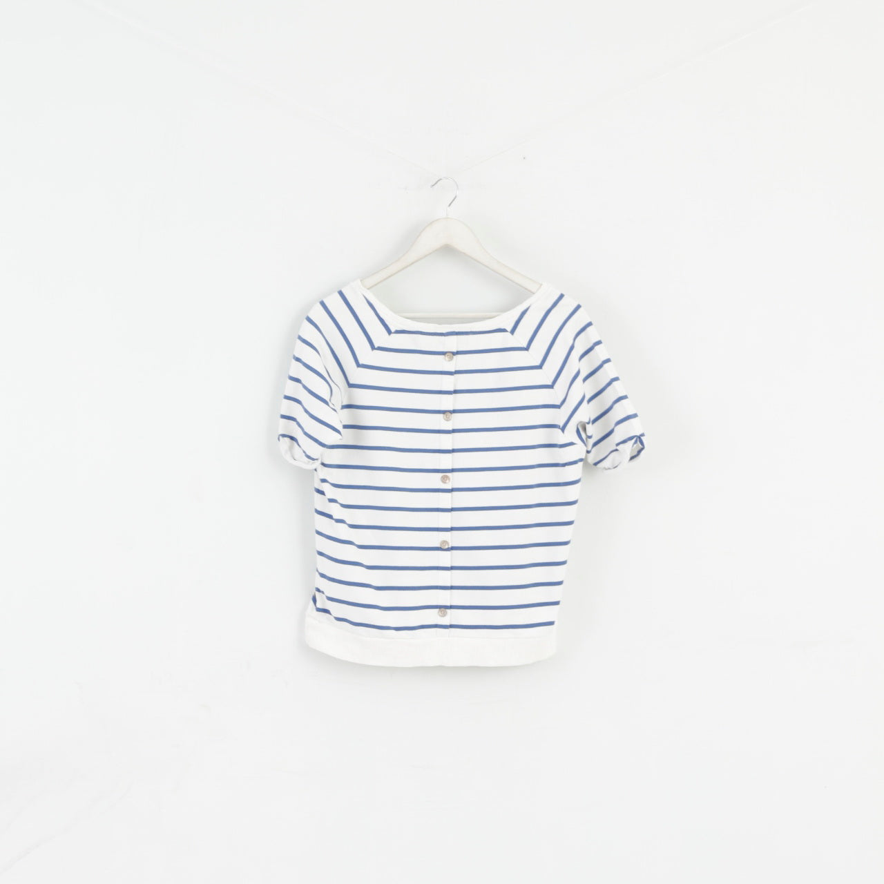 Maison Scotch Women 2 S Blouse White Blue Striped Cotton Short Sleeve Top