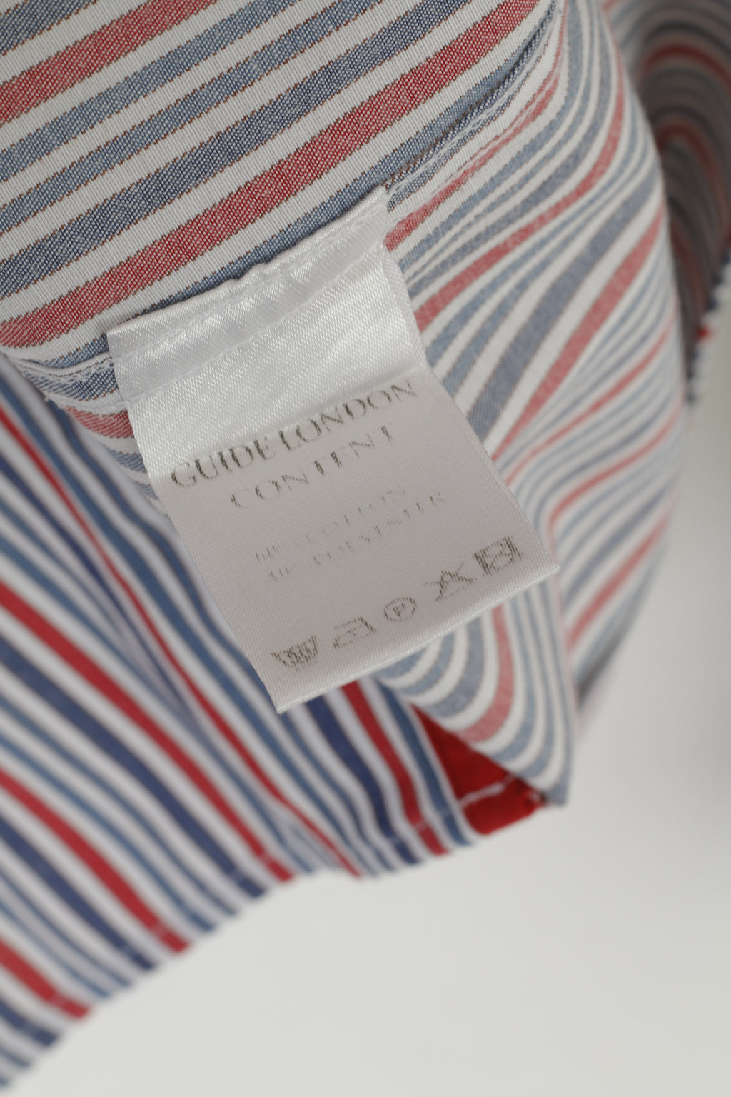 Guide London Men 41 16 M Casual Shirt Red Blue Striped Cotton Long Sleeve Top