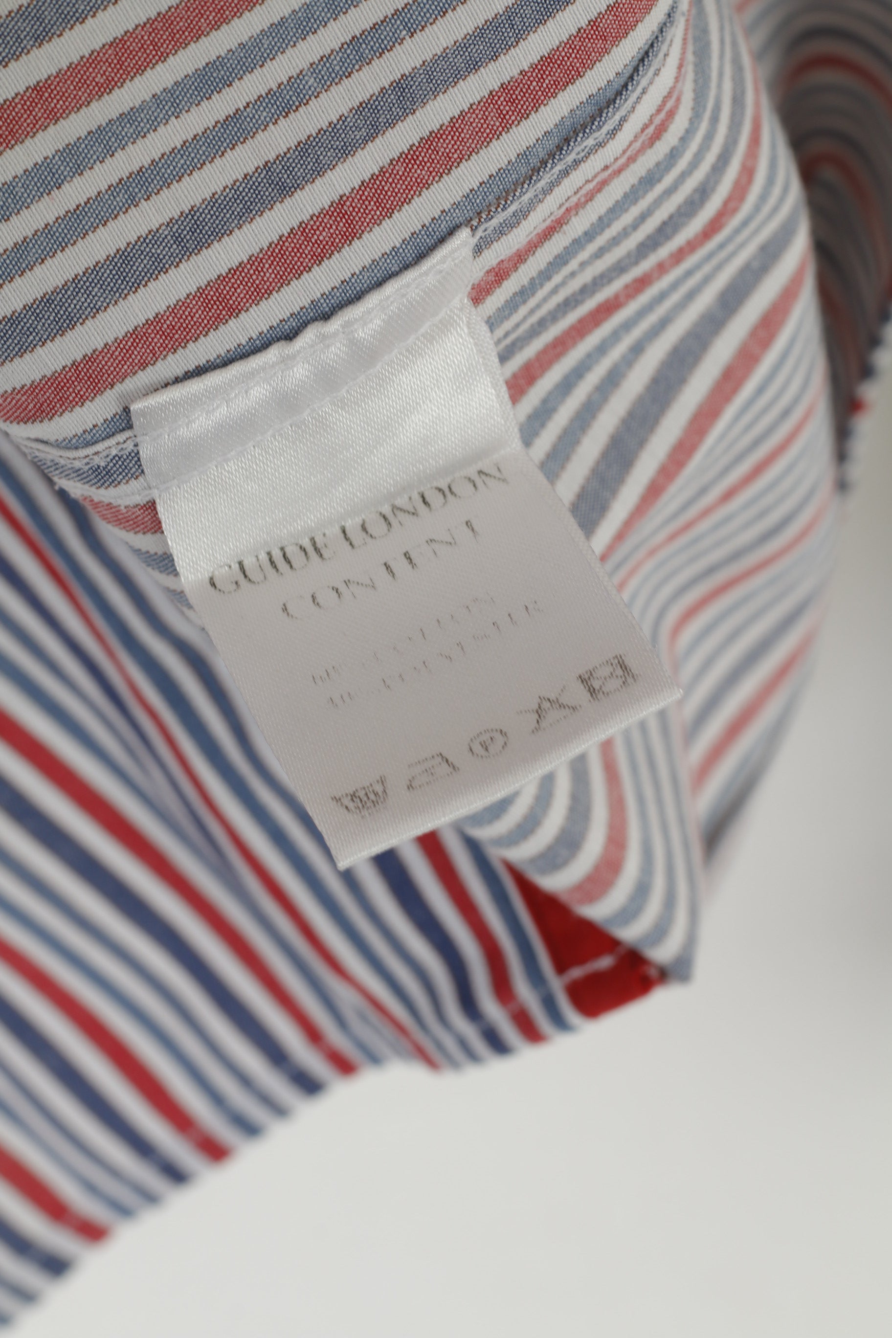 Guide London Men 41 16 M Casual Shirt Red Blue Striped Cotton Long Sleeve Top