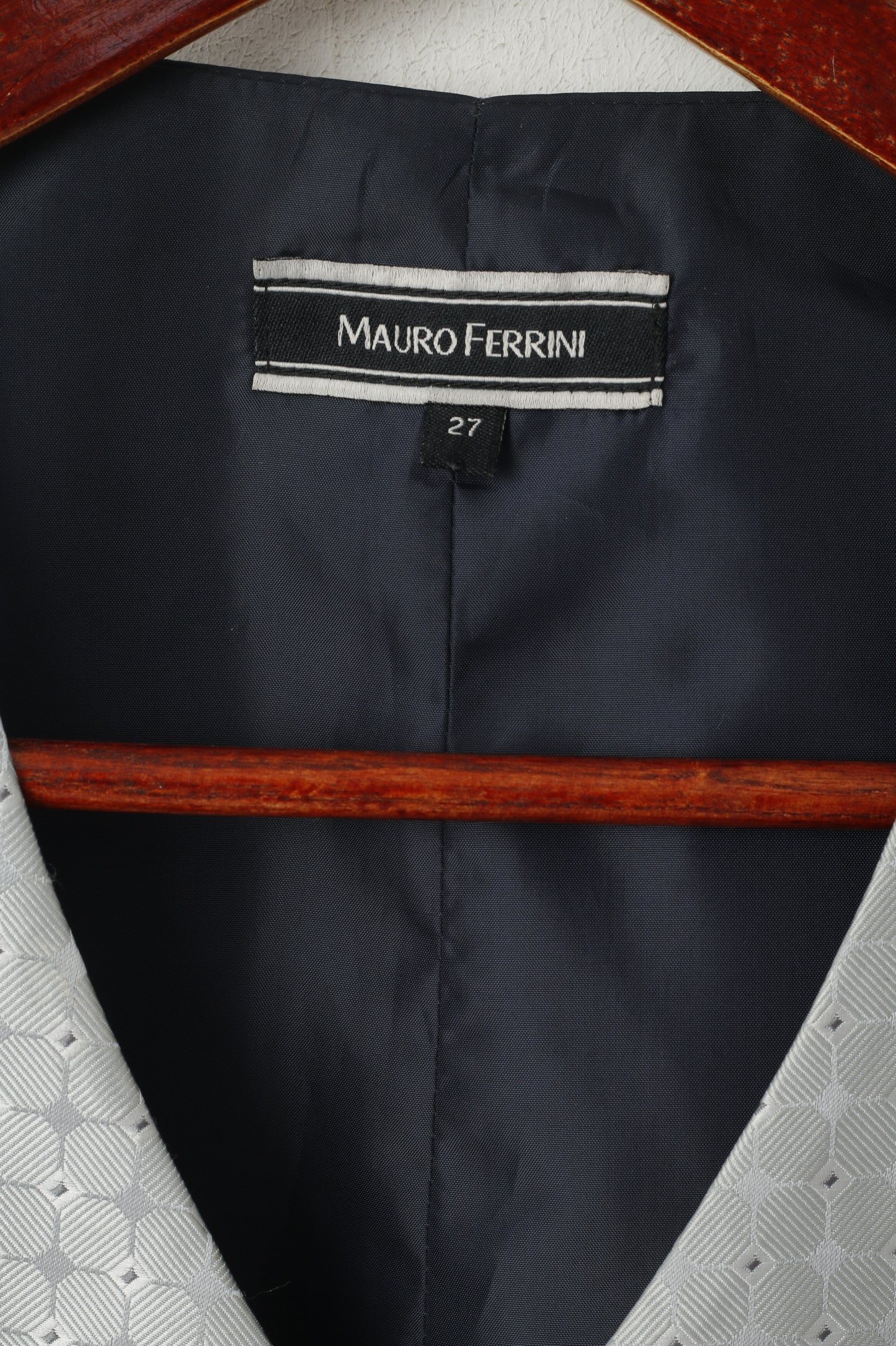 Mauro Ferrini Men 27 L Waistcoat Grey Navy Shiny Wedding Elegant Vest