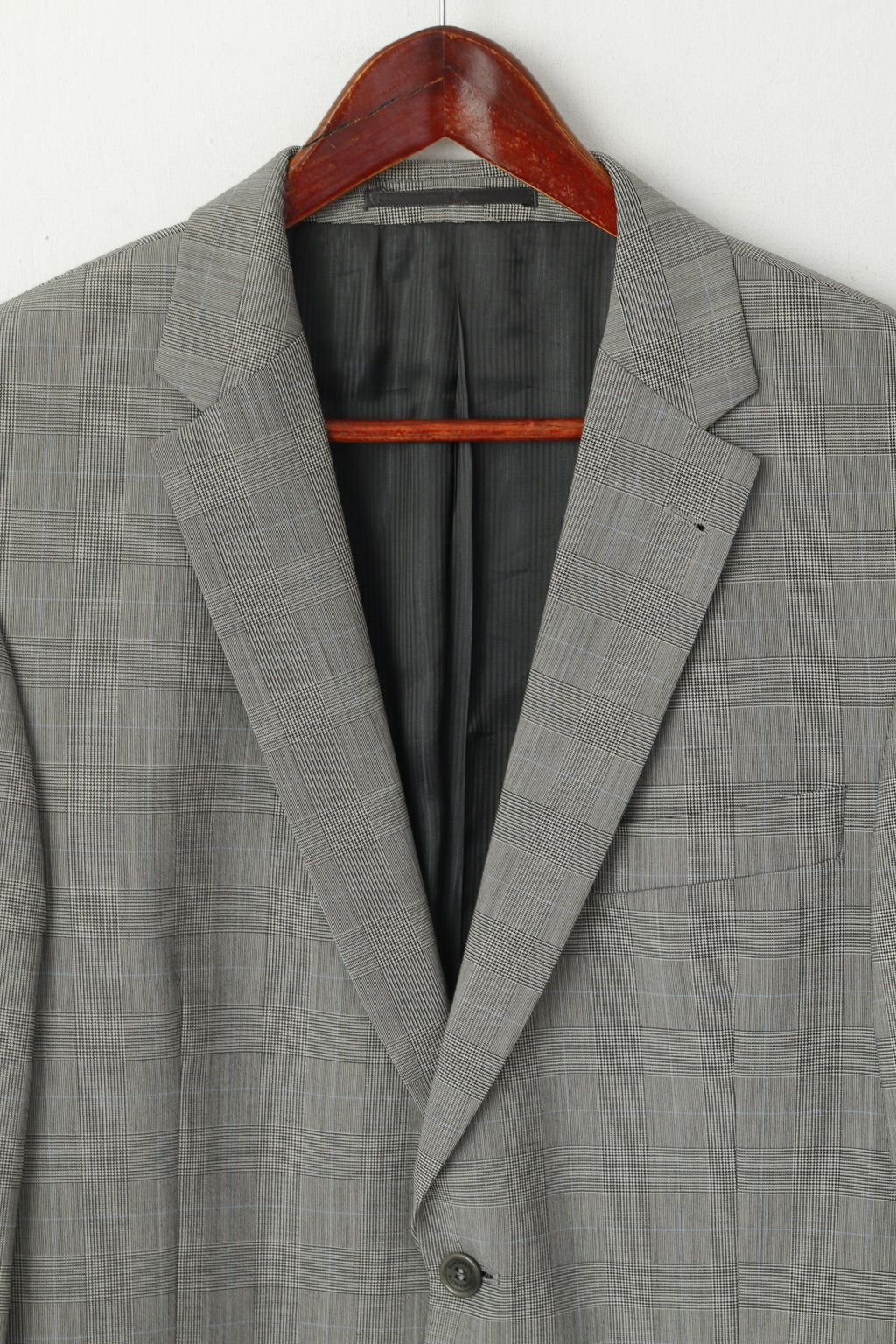PuntaSetta Men 40 Blazer Grey Check Wool Vintage Single Breasted Jacket