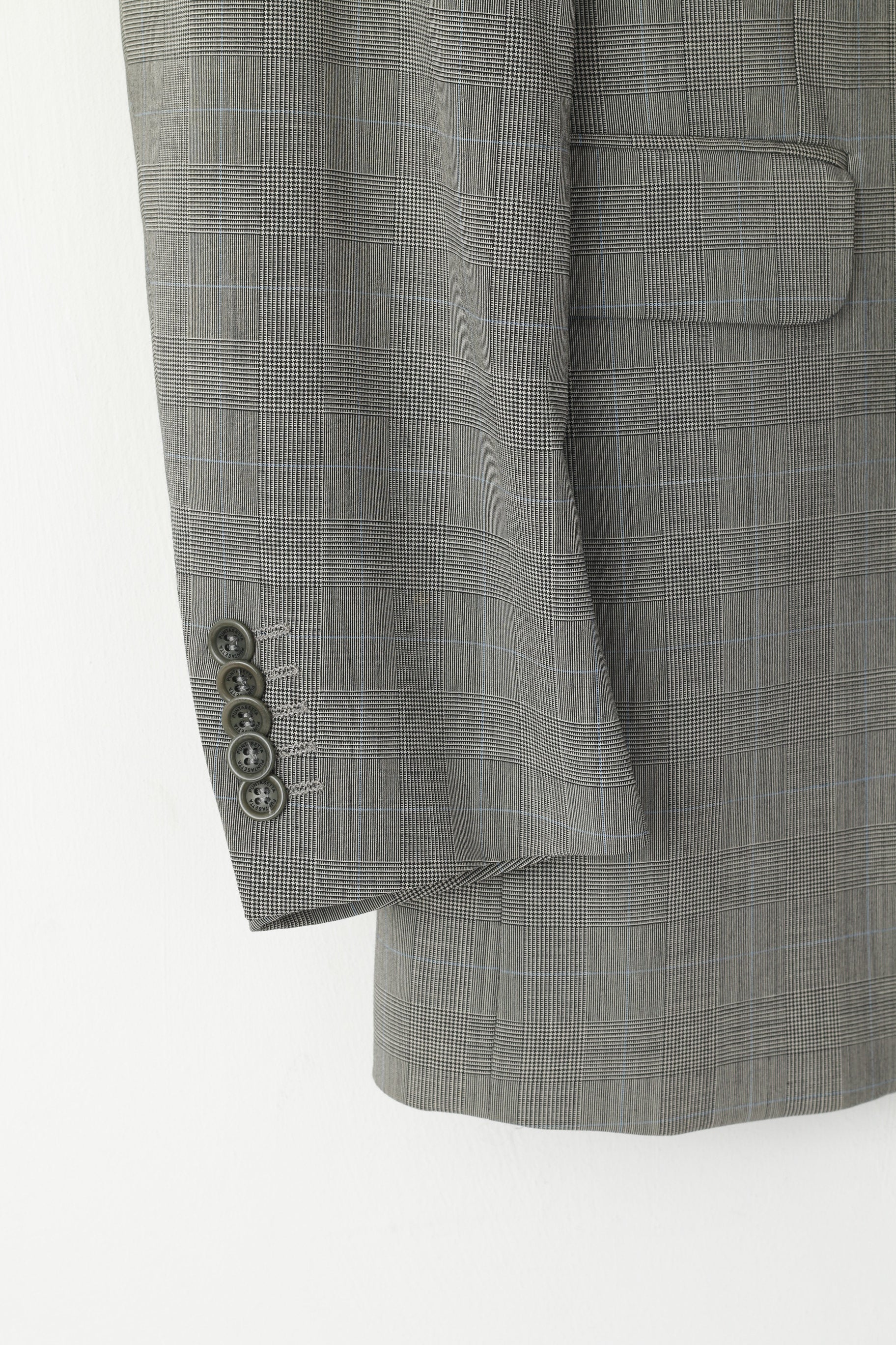 PuntaSetta Men 40 Blazer Grey Check Wool Vintage Single Breasted Jacket