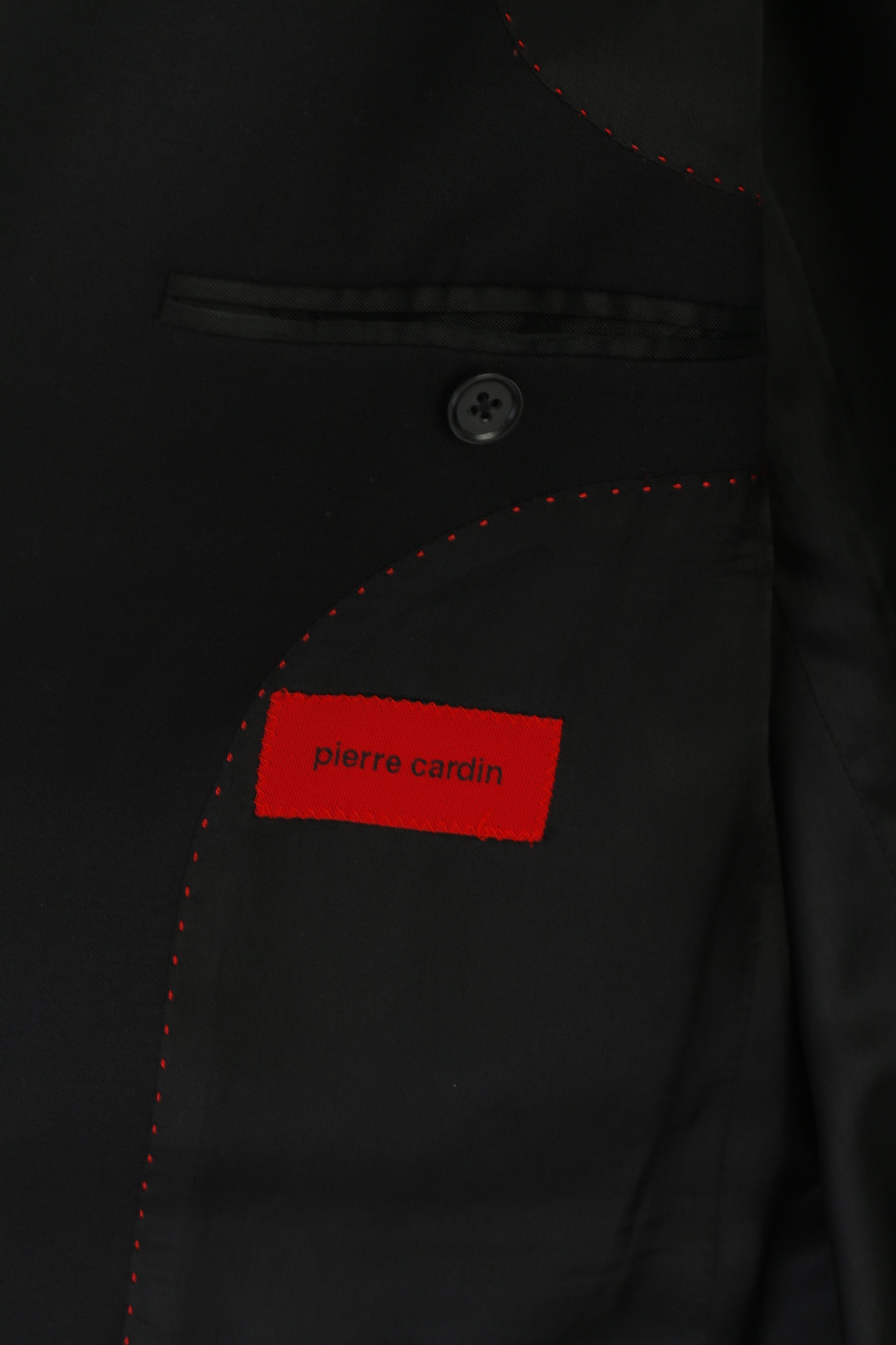 Pierre Cardin Men 40 Blazer Black Wool Shoulder Pads Single Breasted Jacket