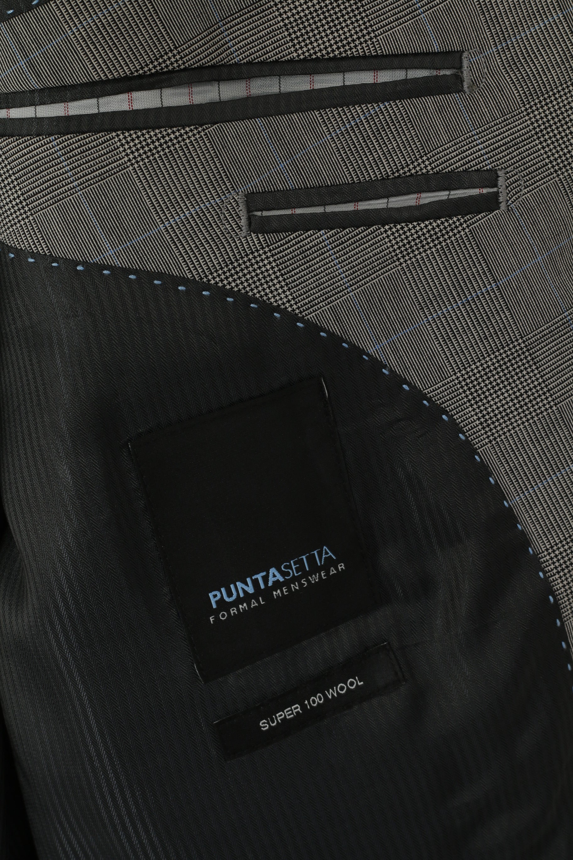 PuntaSetta Men 40 Blazer Grey Check Wool Vintage Single Breasted Jacket