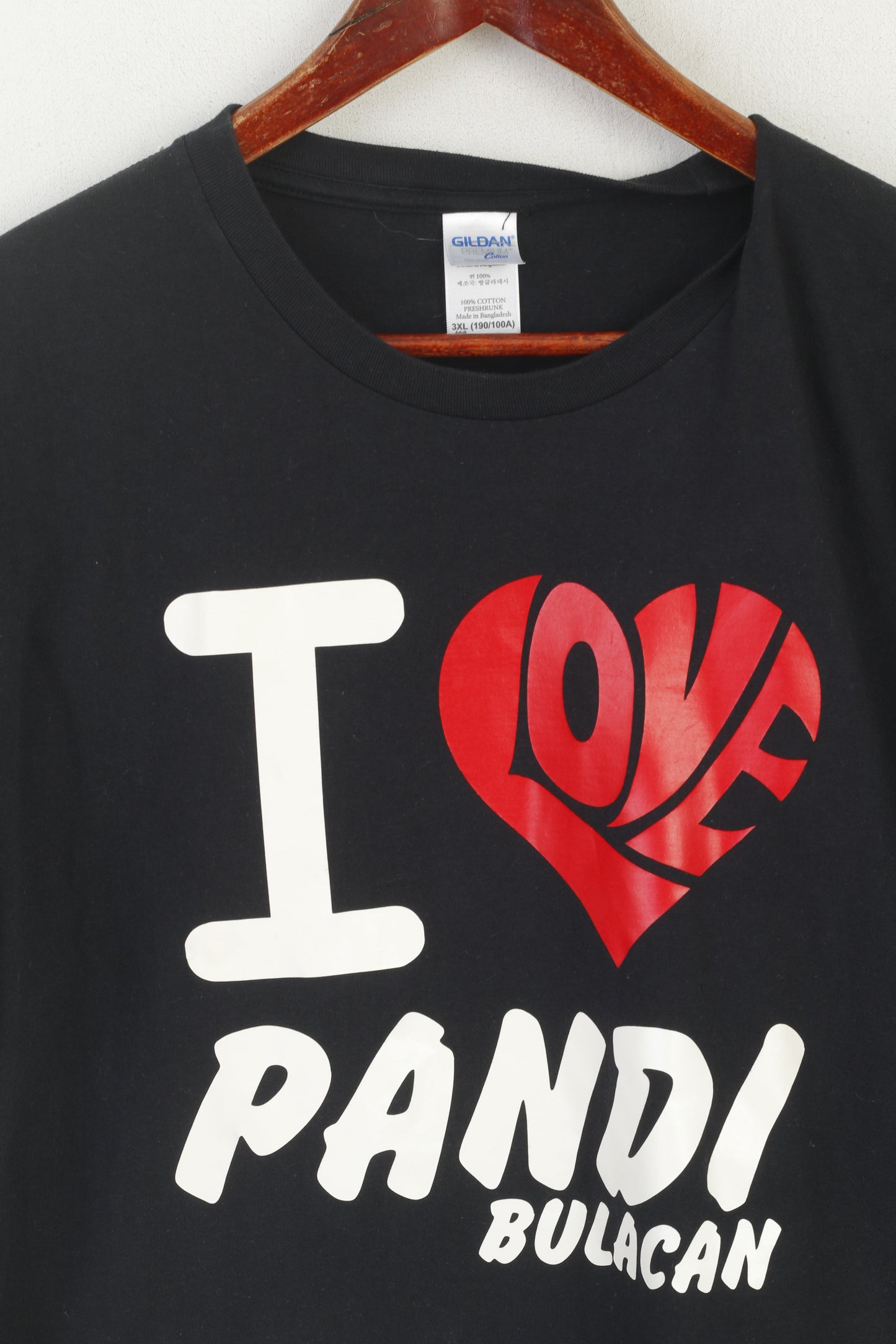 Gildan hommes 3XL (L) T-Shirt noir coton graphique j'aime Pandi Bulacan haut