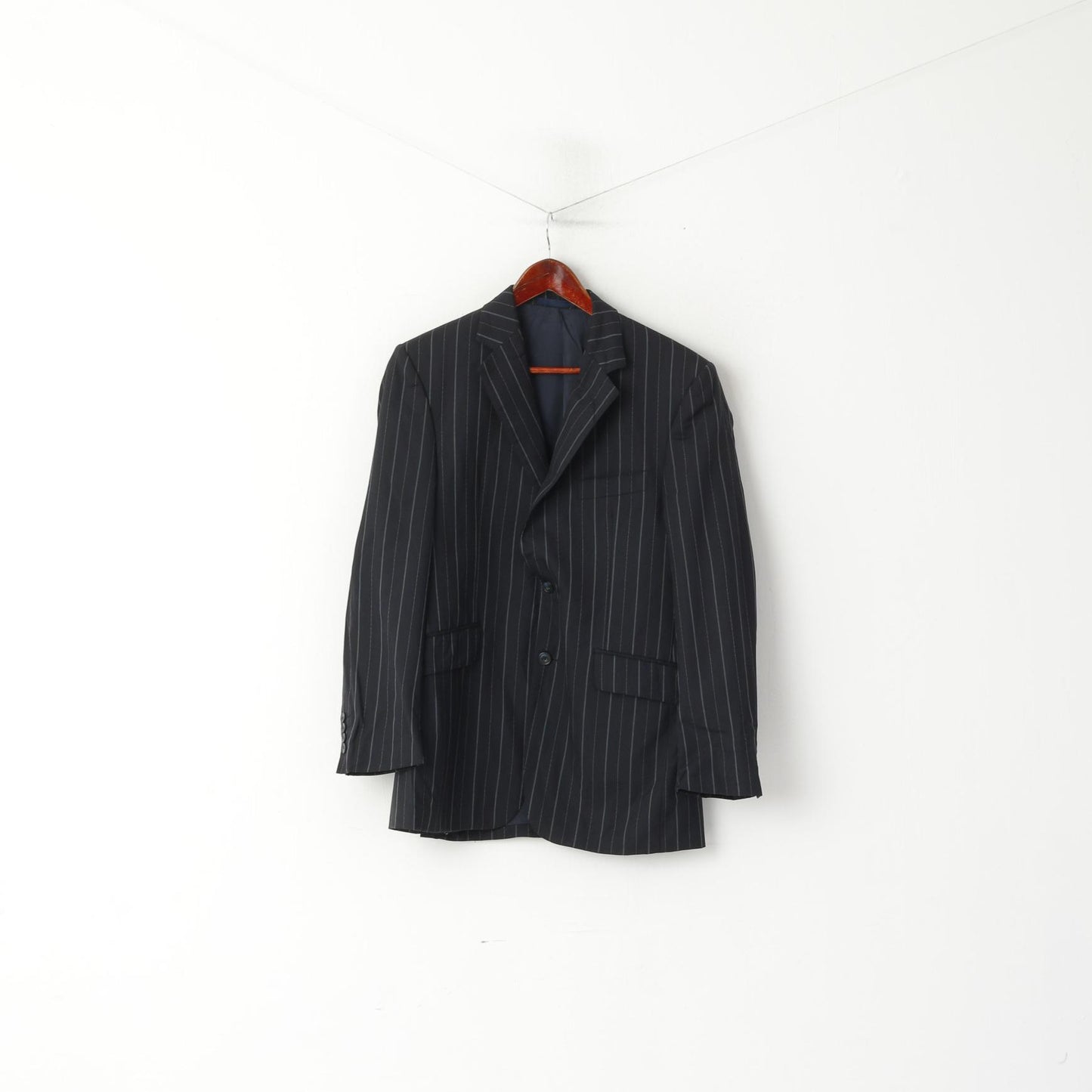 Aquascutum London Veste à simple boutonnage en laine rayée noire pour homme 40 R
