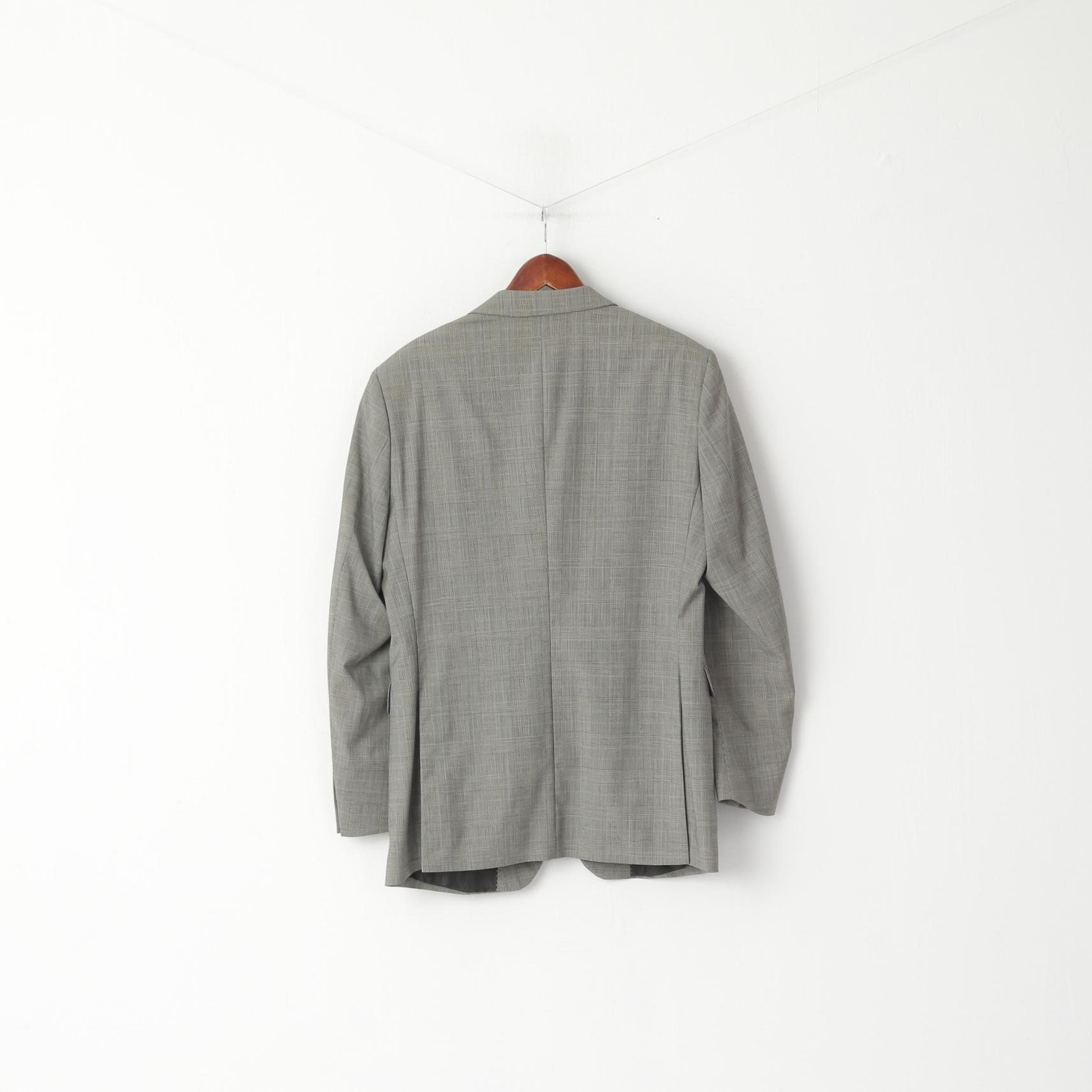 PuntaSetta Men 40 Blazer Grey Check Wool Vintage Single Breasted Jacket