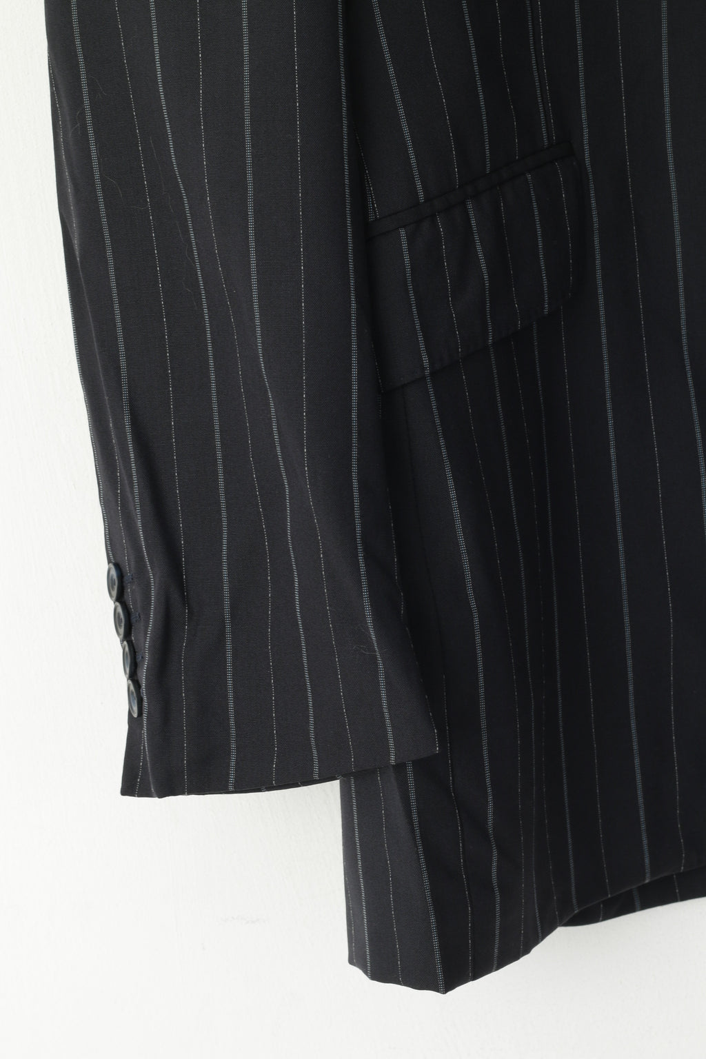 Aquascutum London Men 40 R Blazer Black Striped Wool Single Breasted Jacket