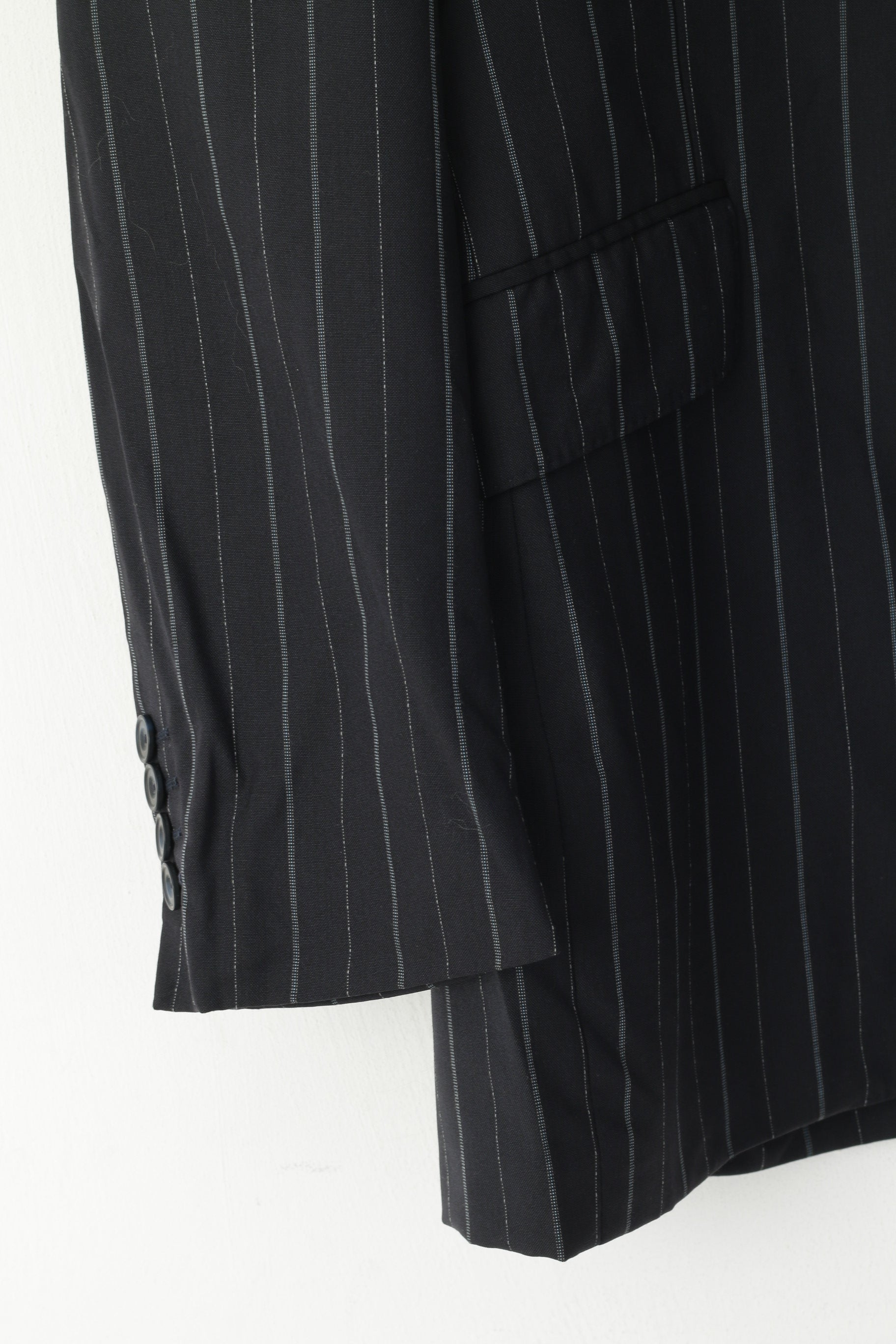 Aquascutum London Men 40 R Blazer Black Striped Wool Single Breasted Jacket