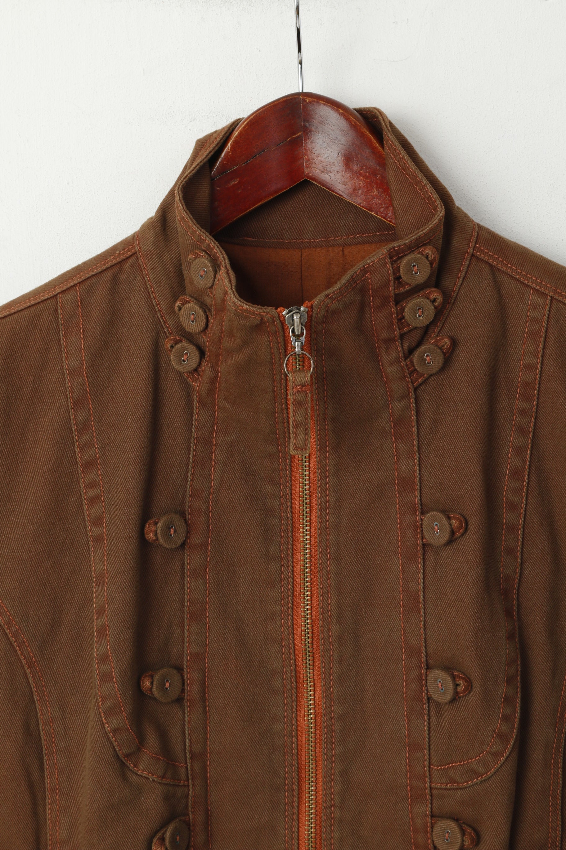 Mango Sportswear Women L (M) Denim Jacket Brown Jeans Cotton MNG Cropped Top