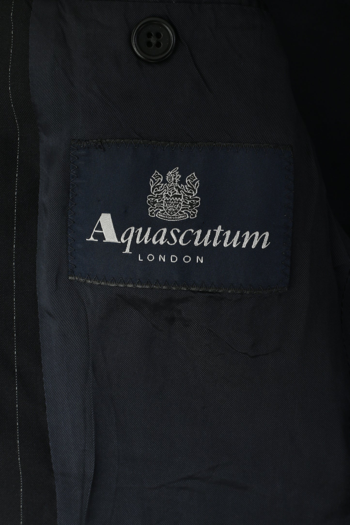 Aquascutum London Men 40 R Blazer Black Striped Wool Single Breasted Jacket