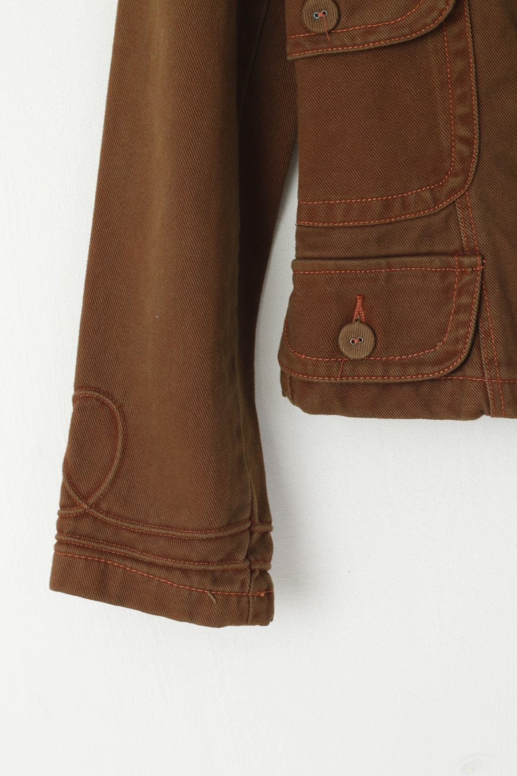 Mango Sportswear Women L (M) Denim Jacket Brown Jeans Cotton MNG Cropped Top