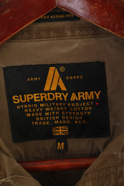 Superdry Army Men M Casual Shirt Khaki Cotton Military Fit Long Sleeve Top