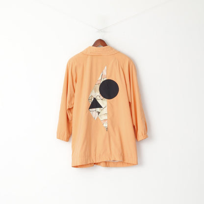 Trend Fashion Women 38 M Long Jacket Peach Geometric Tectel Shoulder Pads Vintage Top