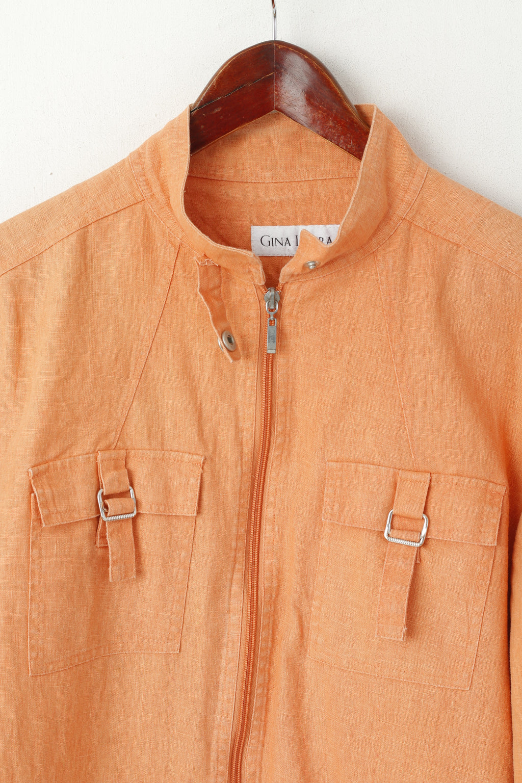 Gina Laura Femmes M Veste Orange Lin Blazer Pleine Fermeture Éclair Haut D'été